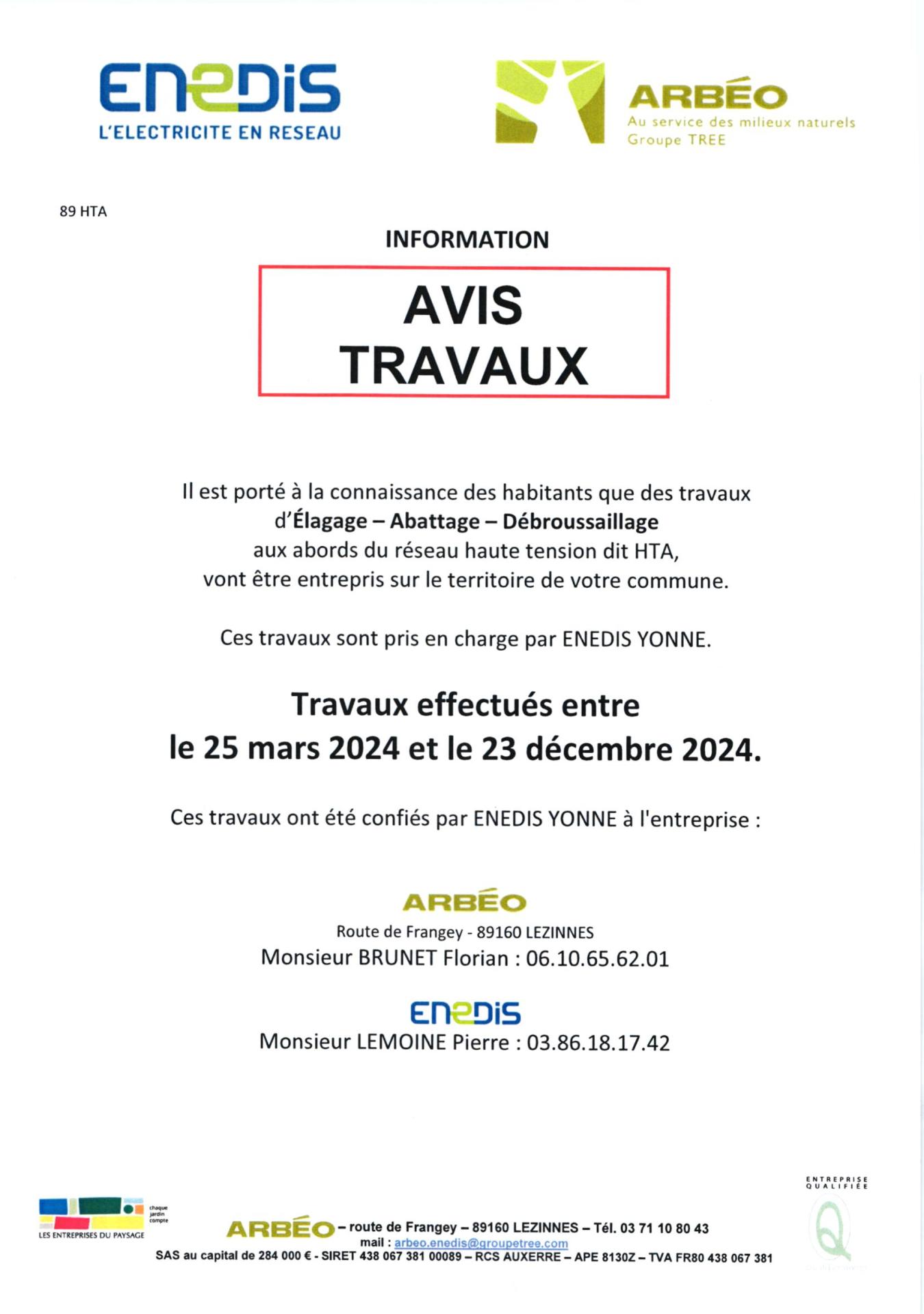 AVIS TRAVAUX